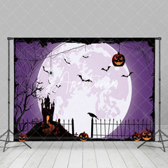 Aperturee - Purple Moon Vibe Pumpkin Bat Happy Halloween Backdrop