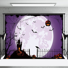 Aperturee - Purple Moon Vibe Pumpkin Bat Happy Halloween Backdrop