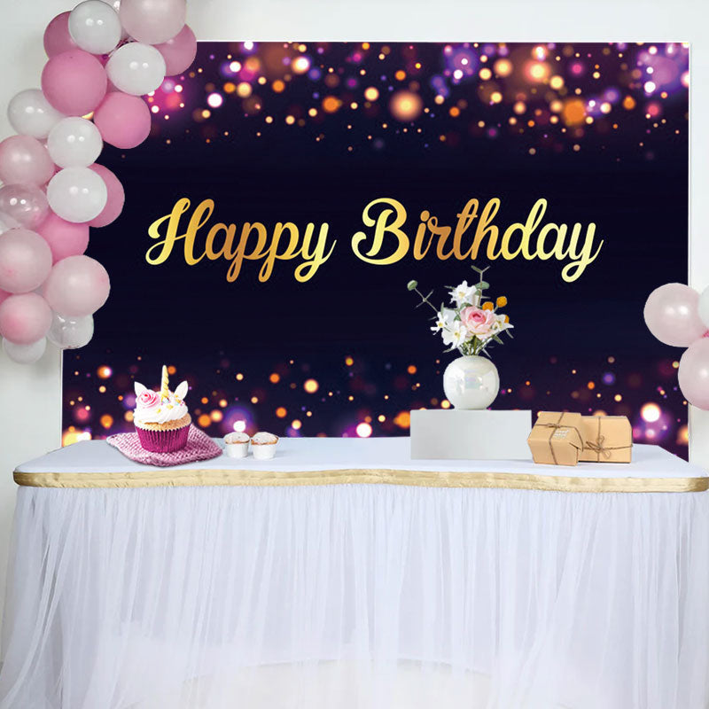 Aperturee - Purple Neon Dots Bokeh Golden Birthday Backdrop