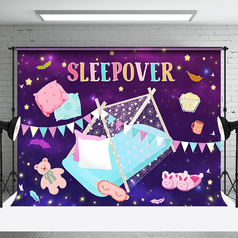 Aperturee - Purple Night Flags Tent Sleepover Party Backdrop