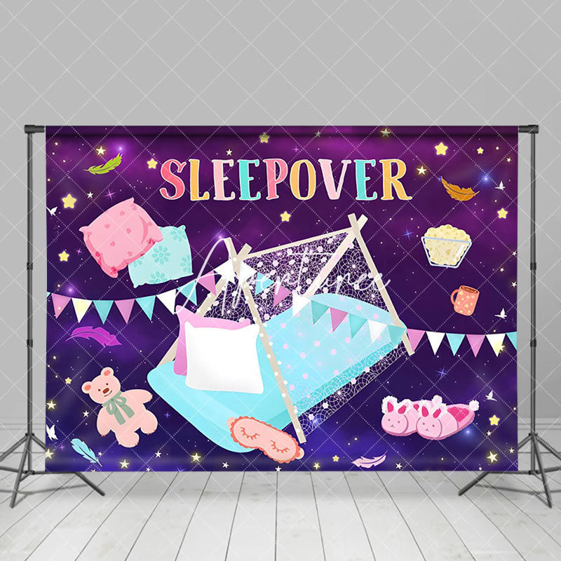 Aperturee - Purple Night Flags Tent Sleepover Party Backdrop