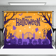 Aperturee - Purple Orange Ambiance Forest Happy Halloween Backdrop