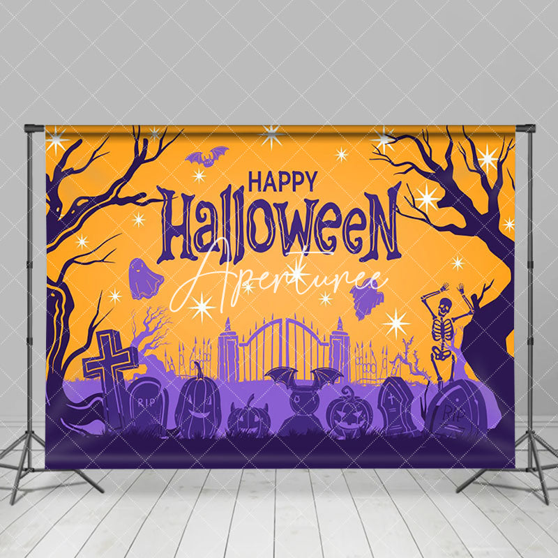 Aperturee - Purple Orange Ambiance Forest Happy Halloween Backdrop