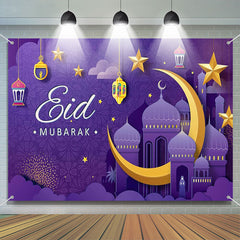 Aperturee - Purple Paper Moon Stars Palace Eid Mubarak Backdrop