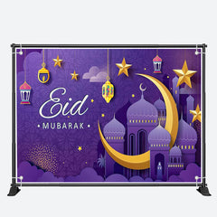 Aperturee - Purple Paper Moon Stars Palace Eid Mubarak Backdrop