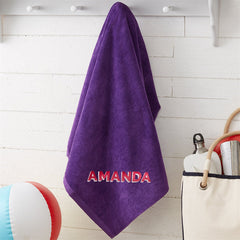 Aperturee - Purple Personalized Embroidered 3D Letter Beach Towel