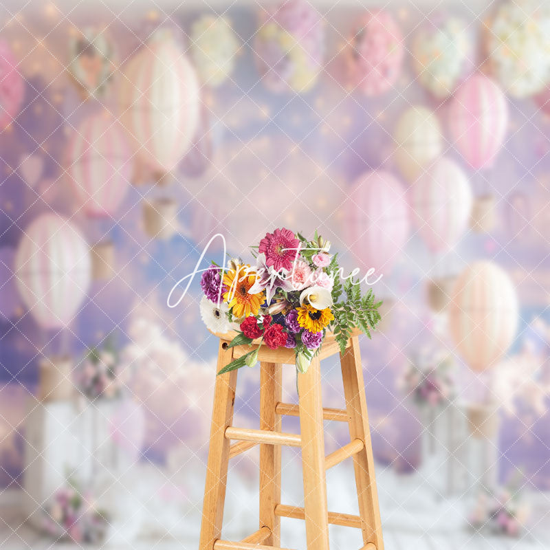 Aperturee - Purple Pink Cloud Hot Air Balloon Cake Smash Backdrop