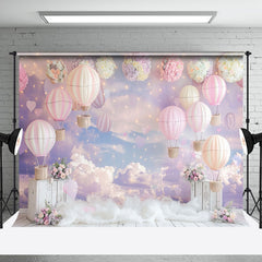 Aperturee - Purple Pink Cloud Hot Air Balloon Cake Smash Backdrop