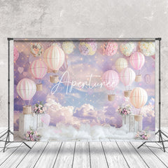 Aperturee - Purple Pink Cloud Hot Air Balloon Cake Smash Backdrop