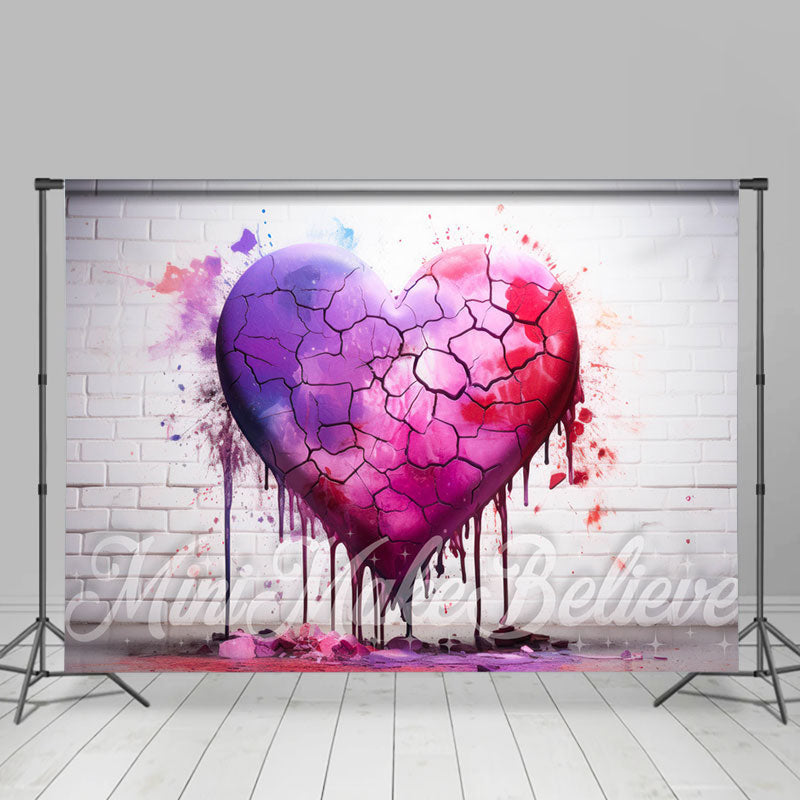 Aperturee - Purple Pink Cracked Heart Valentines Day Backdrop