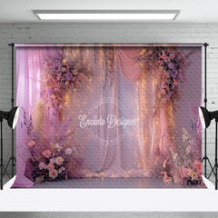 Aperturee - Purple Pink Curtain Dim Light Floral Photo Backdrop