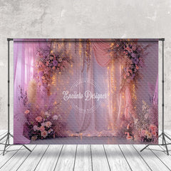 Aperturee - Purple Pink Curtain Dim Light Floral Photo Backdrop