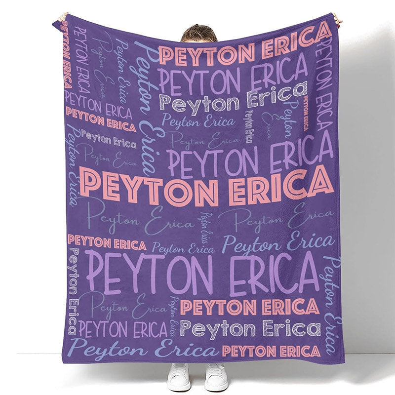 Aperturee - Purple Pink Custom Name Type Setting Fleece Blanket