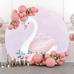 Aperturee - Purple Pink Floral Leaf Swan Round Birthday Backdrop