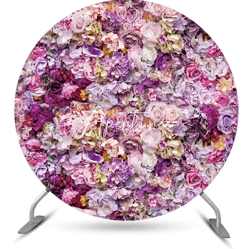 Aperturee - Purple Pink Floral Romantic Round Wedding Backdrop