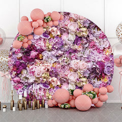 Aperturee - Purple Pink Floral Romantic Round Wedding Backdrop