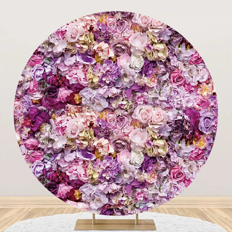 Aperturee - Purple Pink Floral Romantic Round Wedding Backdrop