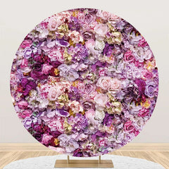 Aperturee - Purple Pink Floral Romantic Round Wedding Backdrop