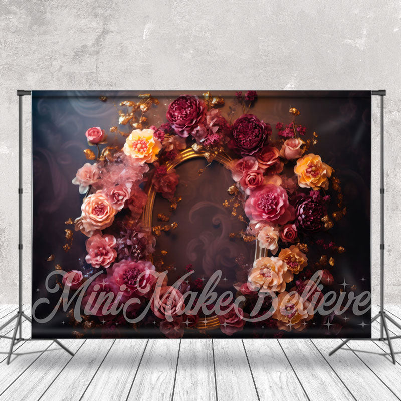 Aperturee - Purple Pink Flower Gold Wreath Abstract Wall Backdrop