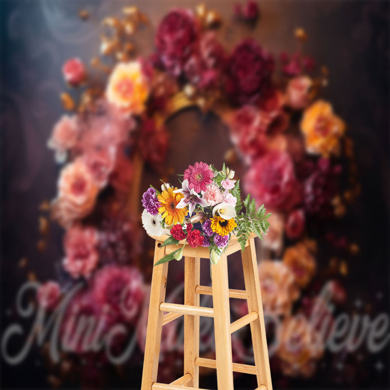 Aperturee - Purple Pink Flower Gold Wreath Abstract Wall Backdrop