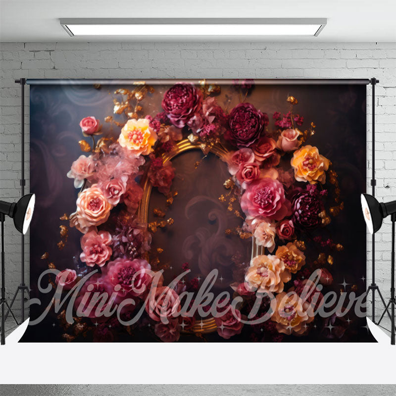 Aperturee - Purple Pink Flower Gold Wreath Abstract Wall Backdrop