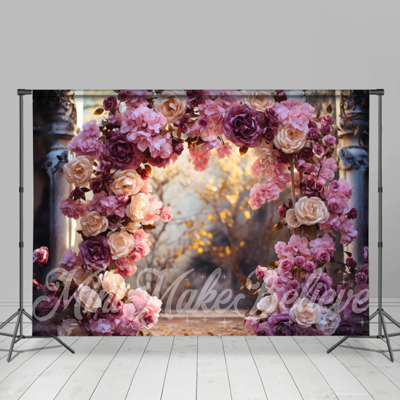 Aperturee - Purple Pink Rose Arch Door Bokeh Flower Backdrop