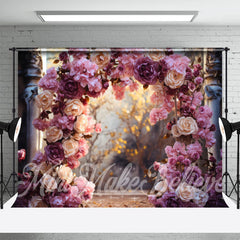 Aperturee - Purple Pink Rose Arch Door Bokeh Flower Backdrop