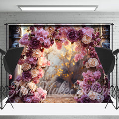 Aperturee - Purple Pink Rose Arch Door Bokeh Flower Backdrop