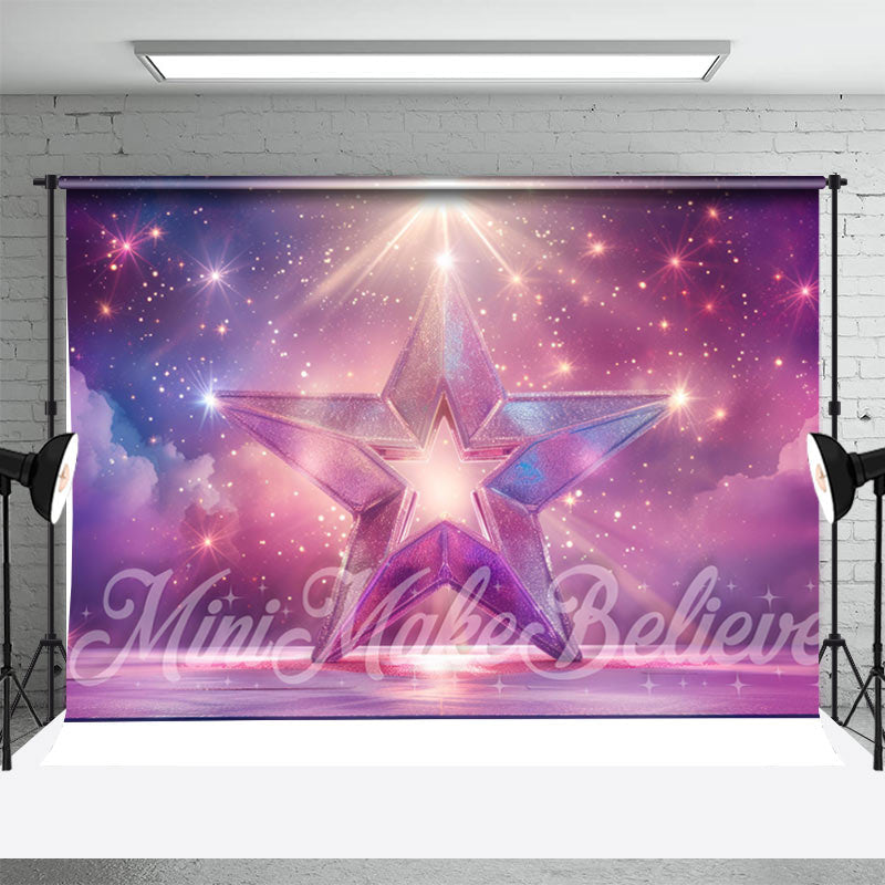 Aperturee - Purple Pink Star Sparkle Stage Backdrop For Photo