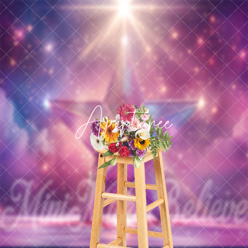 Aperturee - Purple Pink Star Sparkle Stage Backdrop For Photo