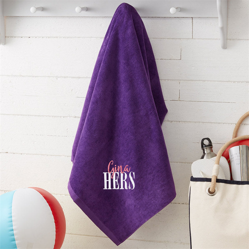 Aperturee - Purple Playful His Hers Custom Embroidered Beach Towel