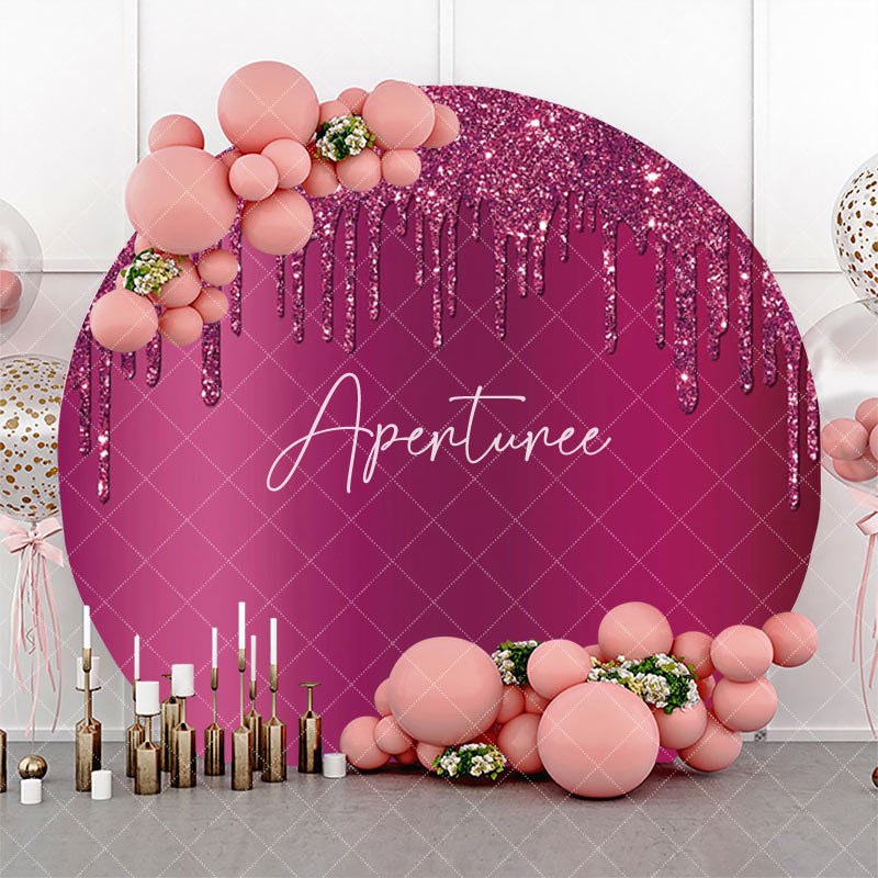 Aperturee - Purple Red Solid Color Glitter Round Party Backdrop