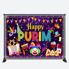 Aperturee - Purple Ribbons Clown Masquerade Happy Purim Backdrop