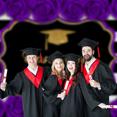 Aperturee - Purple Roses Stripe Congrats Grad Photo Booth Backdrop