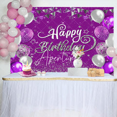 Aperturee - Purple Silver Balloons Sparkle Birthday Backdrop