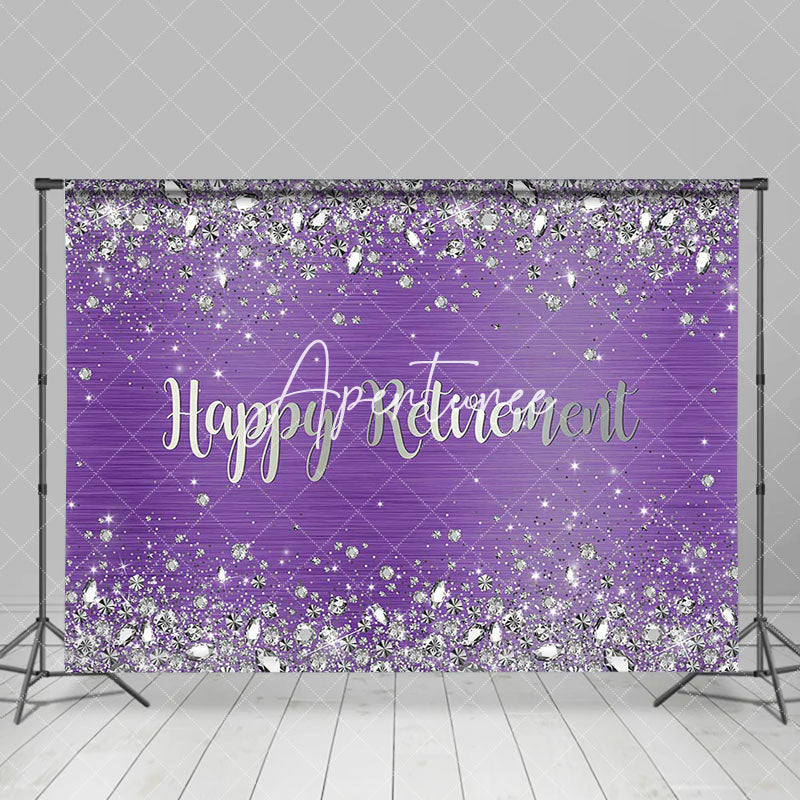 Aperturee - Purple Silver Diamonds Happy Retirement Backdrop