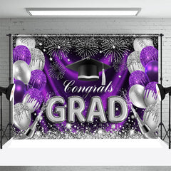 Aperturee - Purple Silver Glitter Balloons Graduation Backdrop