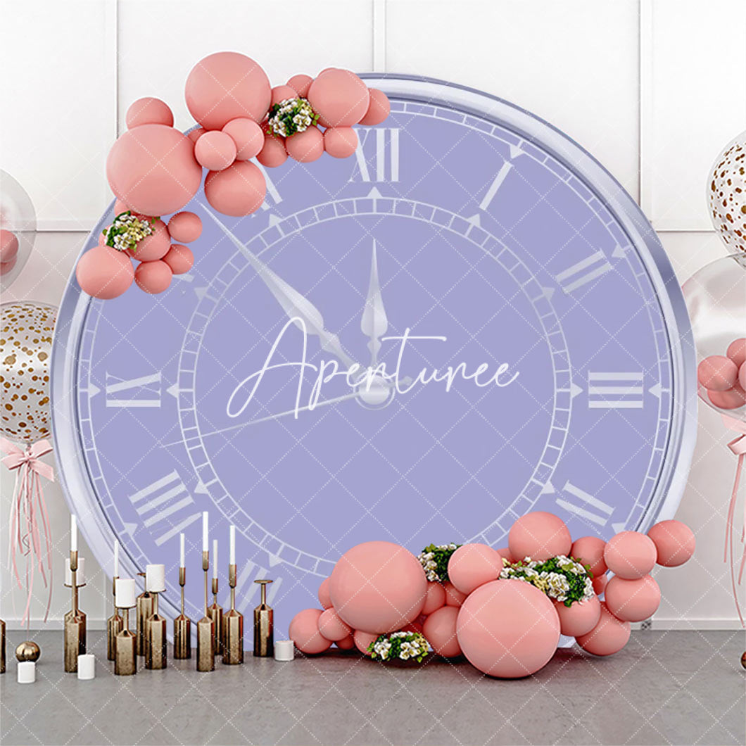 Aperturee - Purple Silver Laeacco Clock Round Birthday Backdrop