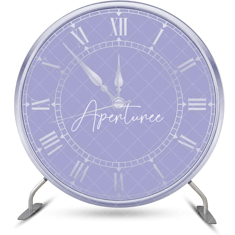 Aperturee - Purple Silver Laeacco Clock Round Birthday Backdrop