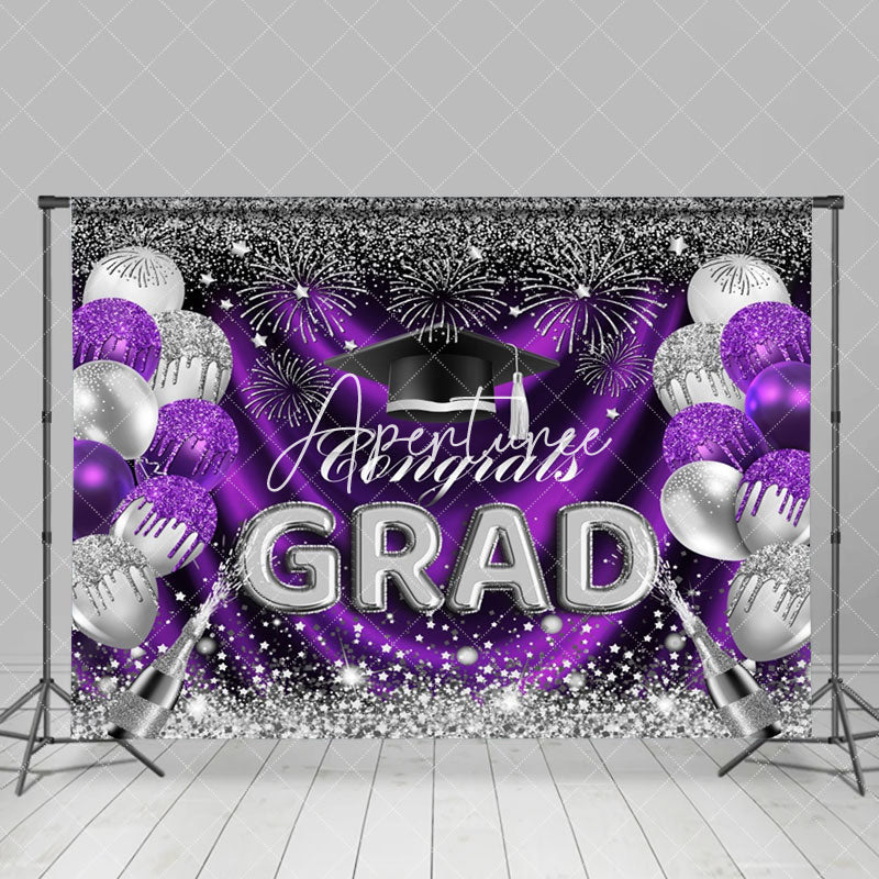 Aperturee - Purple Silver Sparkling Balloon Graduation Backdrop