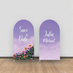 Aperturee - Purple Sky Colors Floral Double Arch Backdrop Kit