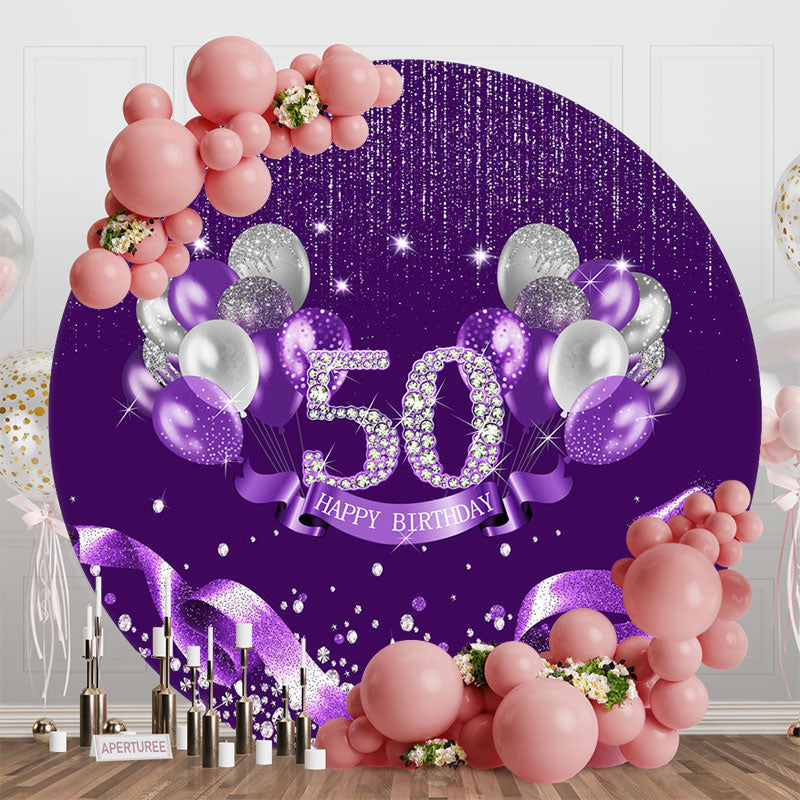 Aperturee - Purple Sparkle Balloons Round 50th Birthday Backdrop