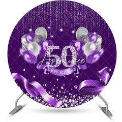 Aperturee - Purple Sparkle Balloons Round 50th Birthday Backdrop