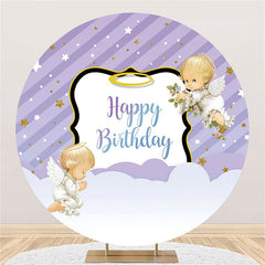 Aperturee - Purple Stripe Angel Baby Happy Birthday Backdrop