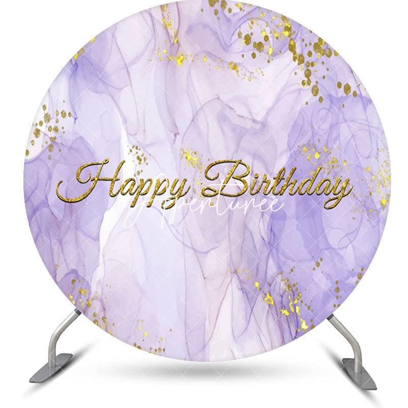 Aperturee - Purple Texture Gold Glitter Round Birthday Backdrop