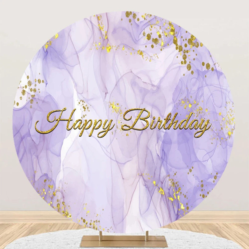 Aperturee - Purple Texture Gold Glitter Round Birthday Backdrop