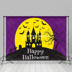 Aperturee - Purple Vibe Mountain Villa Bat Happy Halloween Backdrop