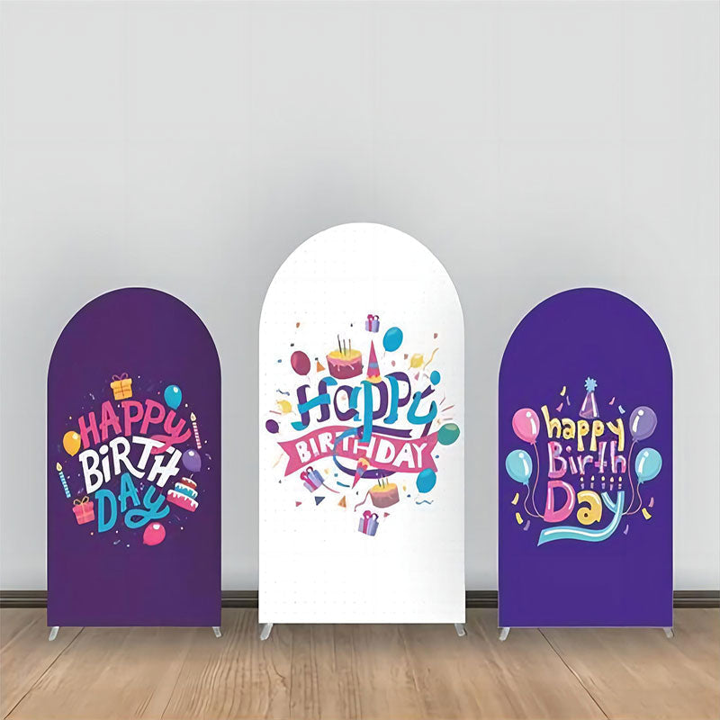 Aperturee - Purple White Cake Balloon Birthday Arch Backdrop Kit