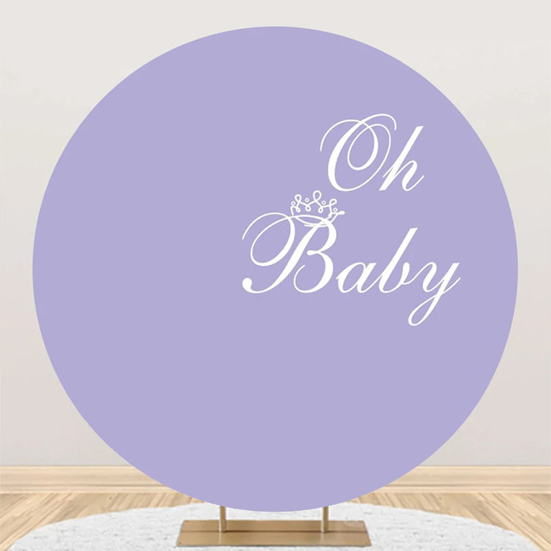 Aperturee - Purple White Oh Baby Round Gender Reveal Backdrop