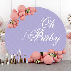 Aperturee - Purple White Oh Baby Round Gender Reveal Backdrop